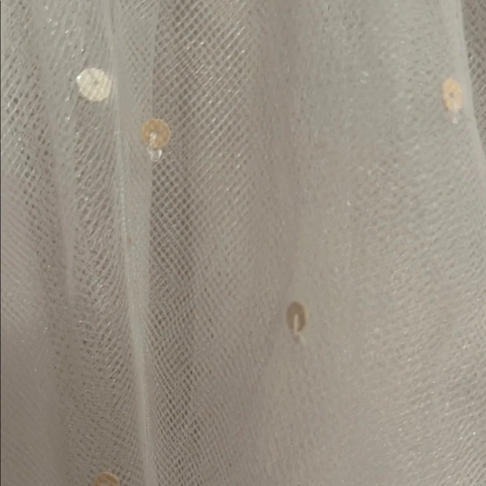 David's Bridal White Girls Embroidered Tulle Gown - Picture 4 of 13
